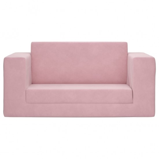 Vaikiška dvivietė sofa-lova, rožinės spalvos, minkštas pliušas