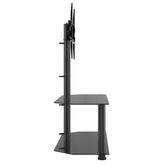 Kampinis TV staliukas, 2 aukštų, juodas, 32–70 colių TV