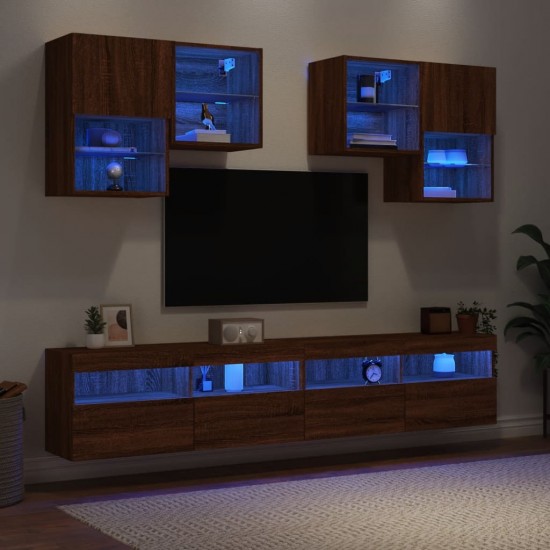 Sieninės TV spintelės su LED lemputėmis, 6vnt., rudos ąžuolo