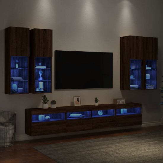 Sieninės TV spintelės su LED lemputėmis, 7vnt., rudos ąžuolo