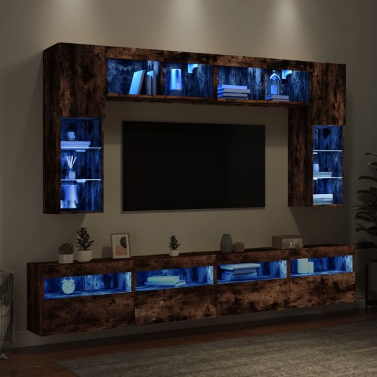 Sieninės TV spintelės su LED lemputėmis, 8vnt., dūminės ąžuolo