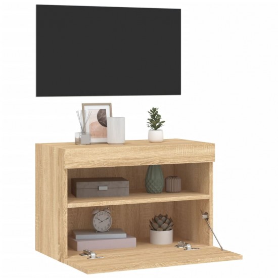 Sieninė TV spintelė su LED lemputėmis, ąžuolo, 60x30x40cm