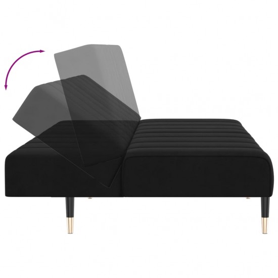 Dvivietė sofa-lova, juodos spalvos, aksomas