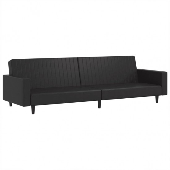 Dvivietė sofa-lova, juodos spalvos, dirbtinė oda