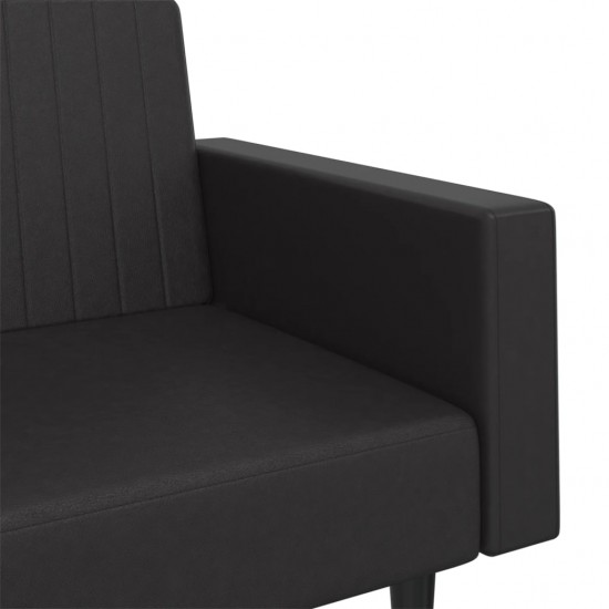 Dvivietė sofa-lova, juodos spalvos, dirbtinė oda