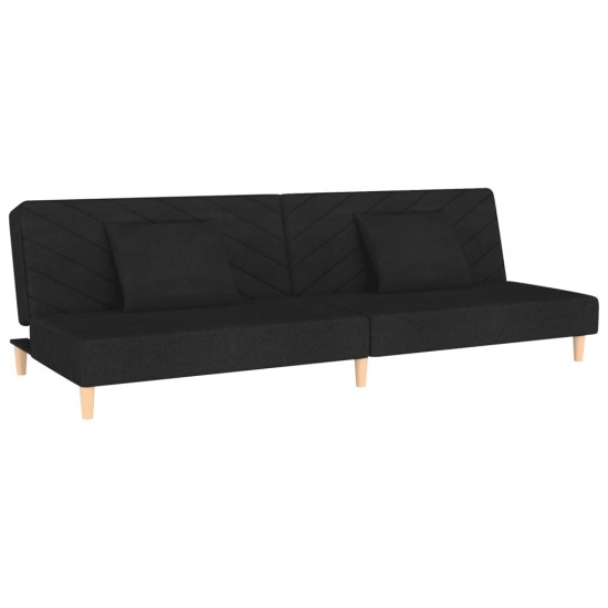 Dvivietė sofa-lova su dvejomis pagalvėmis, juoda, audinys