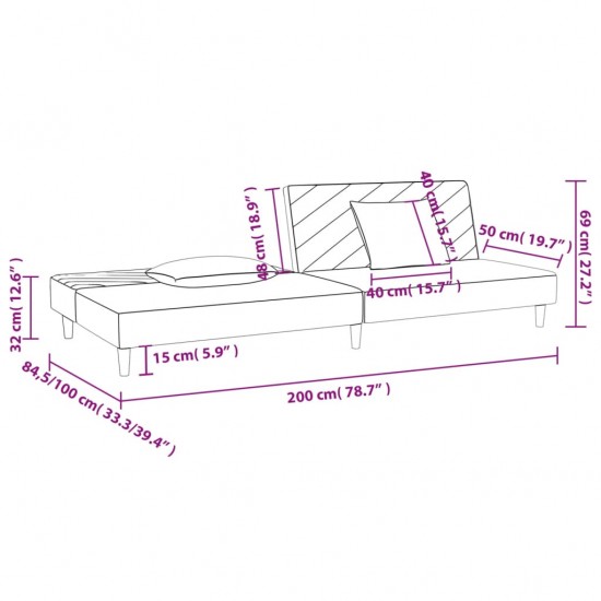 Dvivietė sofa-lova su dvejomis pagalvėmis, juoda, audinys