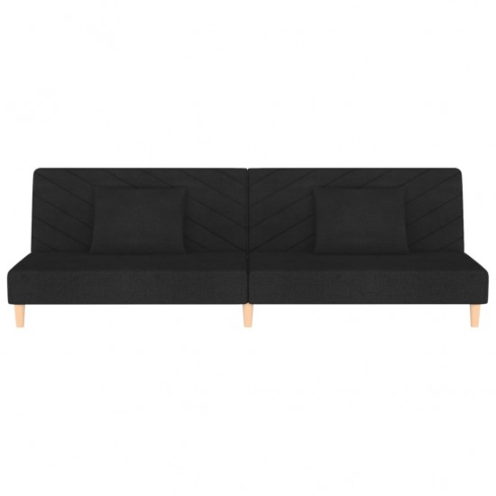 Dvivietė sofa-lova su dvejomis pagalvėmis, juoda, audinys