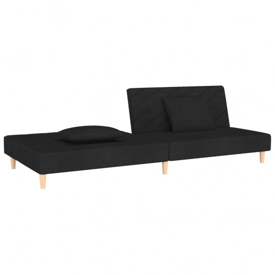 Dvivietė sofa-lova su dvejomis pagalvėmis, juoda, audinys