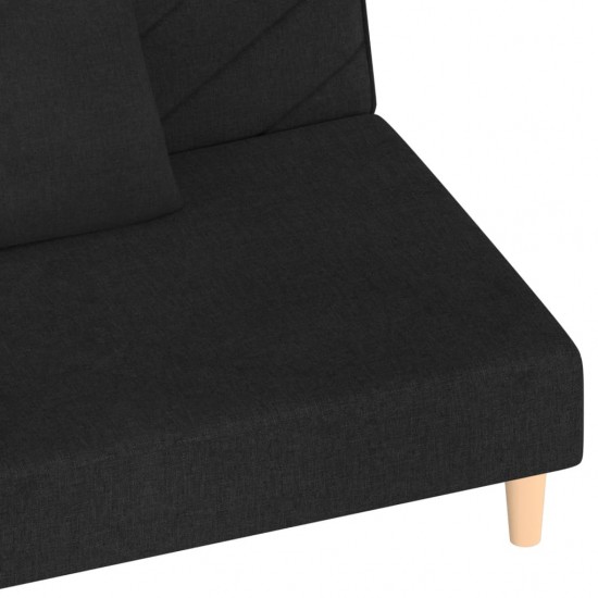 Dvivietė sofa-lova su dvejomis pagalvėmis, juoda, audinys