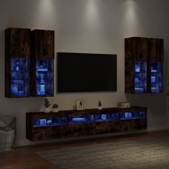 Sieninės TV spintelės su LED lemputėmis, 7vnt., dūminės ąžuolo