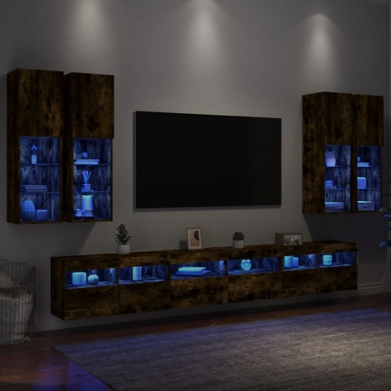 Sieninės TV spintelės su LED lemputėmis, 7vnt., dūminės ąžuolo