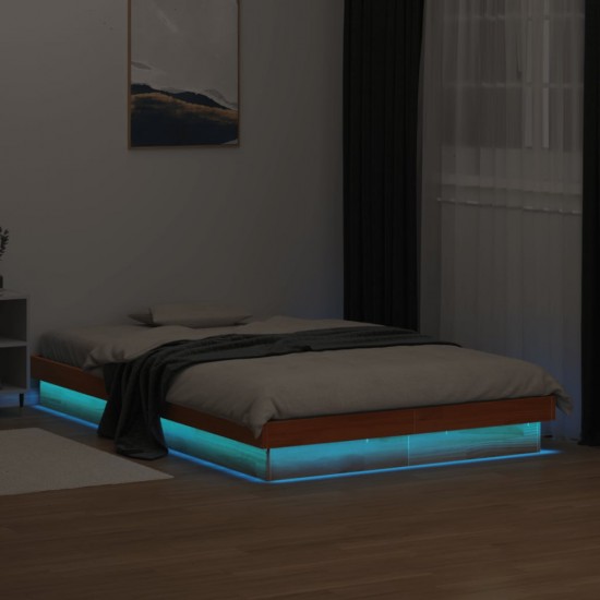 LED lovos rėmas, vaško rudas, 135x190cm, pušies masyvas