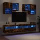 Sieninės TV spintelės su LED lemputėmis, 6vnt., dūminės ąžuolo