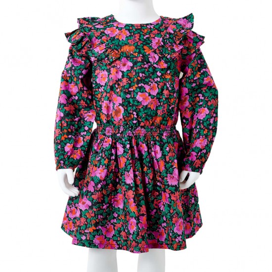 Vaikiška suknelė ilgomis rankovėmis, ryškiai rožinė, 104 dydžio