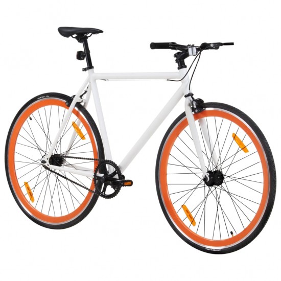 Fiksuotos pavaros dviratis, baltas ir oranžinis, 700c, 59cm