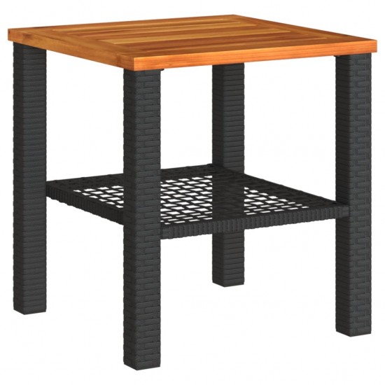 Sodo stalas, juodas, 40x40x42cm, poliratanas/akacijos mediena