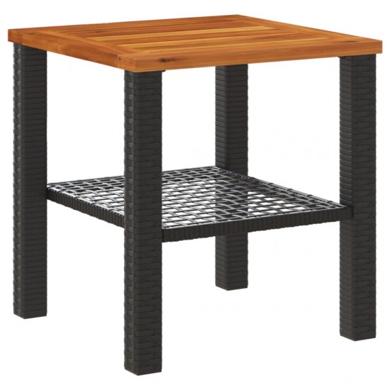 Sodo stalas, juodas, 40x40x42cm, poliratanas/akacijos mediena