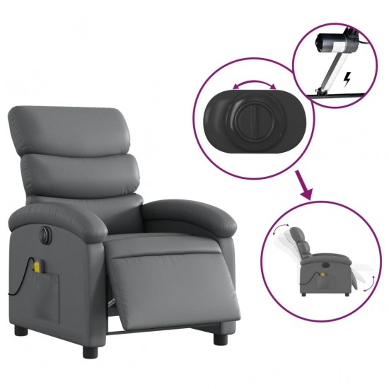 Elektrinis atlošiamas masažinis krėslas, pilkas, dirbtinė oda