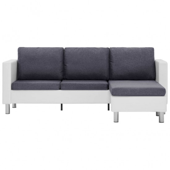 Trivietė sofa su pagalvėlėmis, baltos spalvos, dirbtinė oda