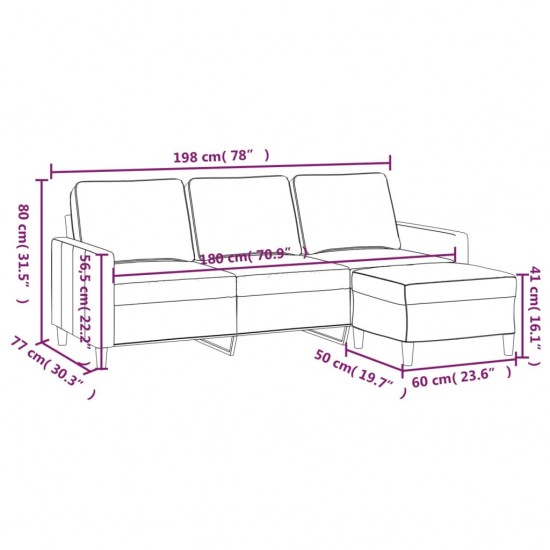 Trivietė sofa su pakoja, šviesiai pilka, 180cm, aksomas