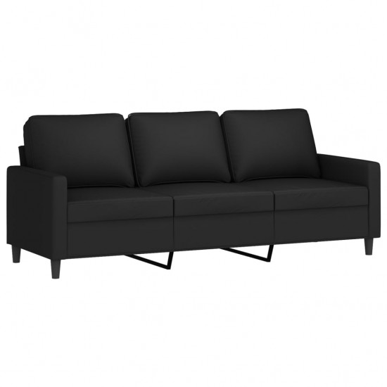 Trivietė sofa su pakoja, juodos spalvos, 180cm, aksomas