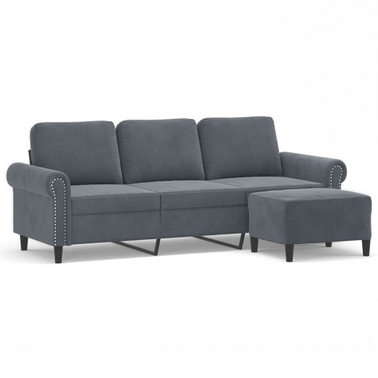 Trivietė sofa su pakoja, tamsiai pilkos spalvos, 180cm, aksomas