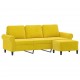 Trivietė sofa su pakoja, geltonos spalvos, 180cm, aksomas