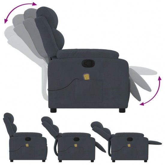 Atlošiamas masažinis krėslas, tamsiai pilkos spalvos, aksomas
