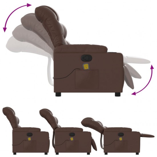 Atlošiamas masažinis krėslas, rudos spalvos, dirbtinė oda