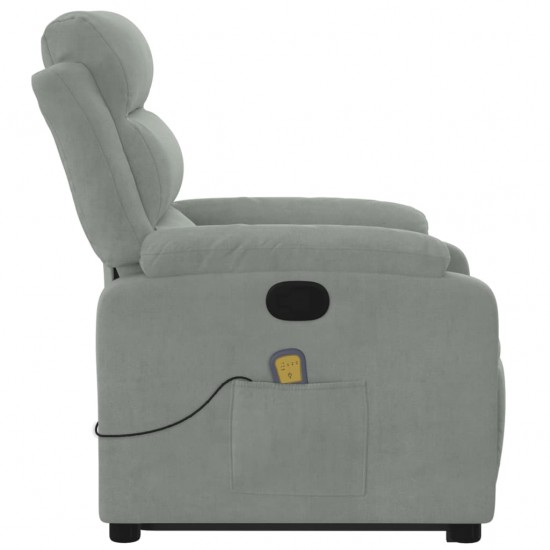 Atsistojantis masažinis krėslas, šviesiai pilkas, aksomas