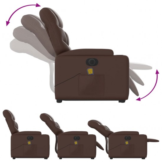 Atsistojantis masažinis krėslas, rudas, dirbtinė oda