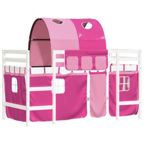 Aukšta vaikiška lova su tuneliu, rožinė, 90x200cm, pušis