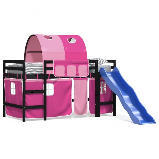 Aukšta vaikiška lova su tuneliu, rožinė, 90x190cm, pušis