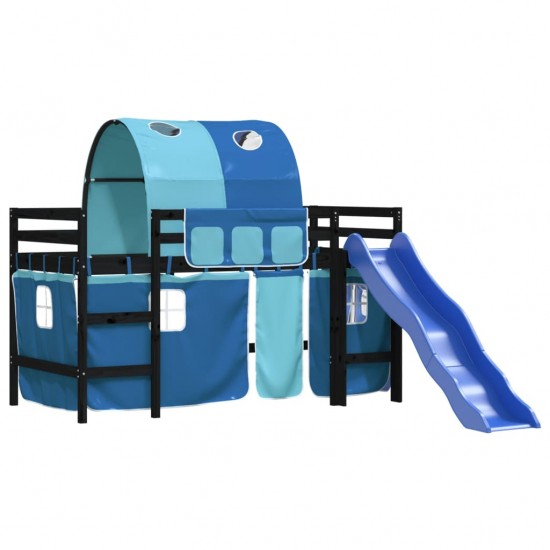 Aukšta vaikiška lova su tuneliu, mėlyna, 80x200cm, pušis