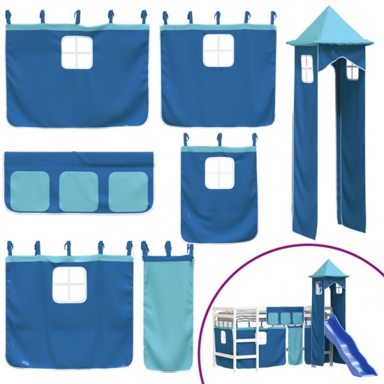 Aukšta vaikiška lova su bokštu, mėlyna, 90x200cm, pušis