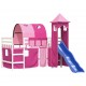 Aukšta vaikiška lova su bokštu, rožinė, 90x200cm, pušis