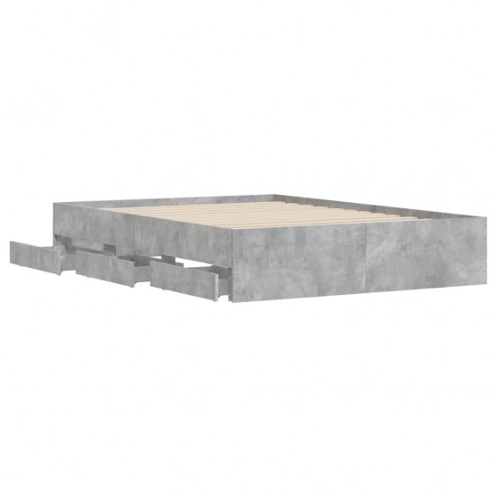 Lovos rėmas su stalčiais, betono, 135x190cm, apdirbta mediena