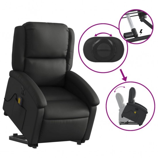 Atsistojantis elektrinis masažinis krėslas, juodas, tikra oda