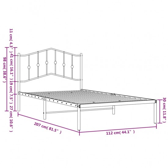 Metalinis lovos rėmas su galvūgaliu, baltos spalvos, 107x203cm