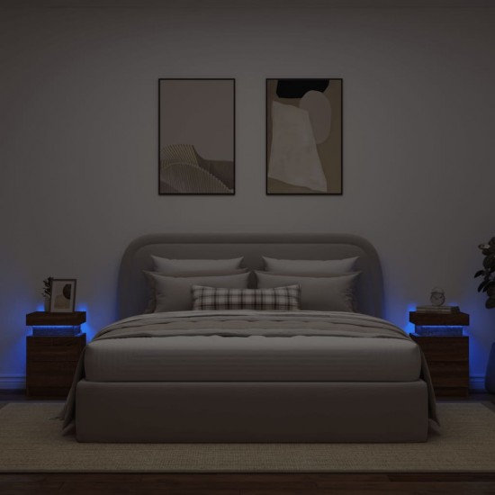 Naktinės spintelės su LED, 2vnt., rudos ąžuolo, 35x39x55cm