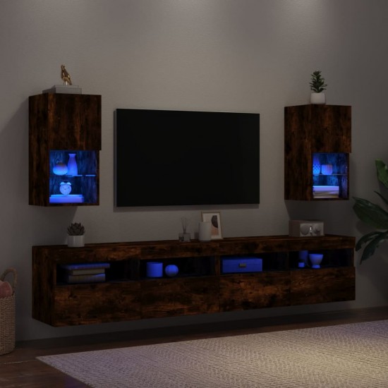TV spintelės su LED, 2vnt., dūminio ąžuolo, 30,5x30x60cm