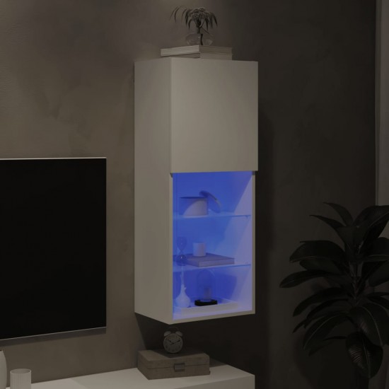 TV spintelė su LED lemputėmis, baltos spalvos, 40,5x30x102cm