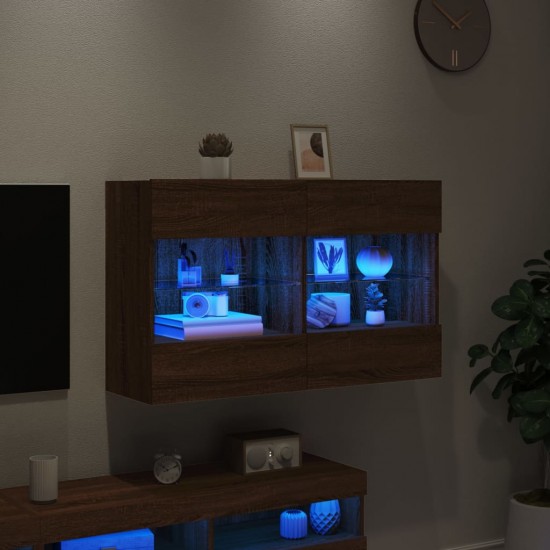 Sieninė TV spintelė su LED lemputėmis, ruda, 98,5x30x60,5cm