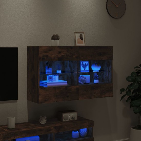 Sieninė TV spintelė su LED lemputėmis, dūminė, 98,5x30x60,5cm