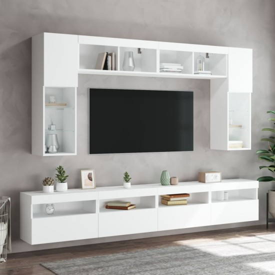 Sieninės TV spintelės su LED, 2vnt., baltos, 60x30x40cm