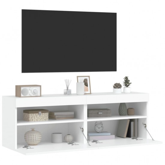 Sieninės TV spintelės su LED, 2vnt., baltos, 60x30x40cm