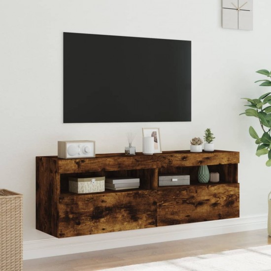 Sieninės TV spintelės su LED, 2vnt., dūminės ąžuolo, 60x30x40cm