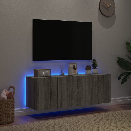 Sieninės TV spintelės su LED, 2vnt., pilkos ąžuolo, 60x35x41cm