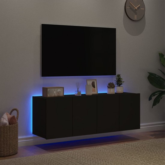 Sieninės TV spintelės su LED, 2vnt., juodos, 60x35x41cm